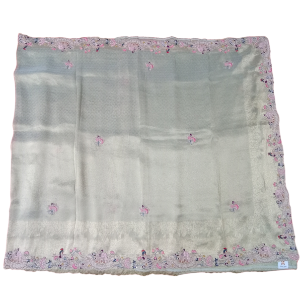 Hues of green colour saree with beautiful embroidery design - Image 3