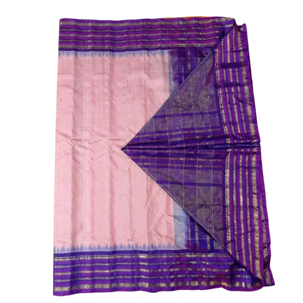 Peach and purple colour Gadwal pattu silk saree - Image 2