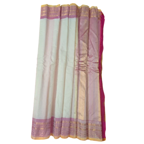 Beige and hues of pink colour gadwal sico silk saree - Image 4