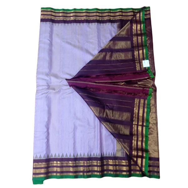 Lavender and coffee brown colour gadwal jute silk saree - Image 2