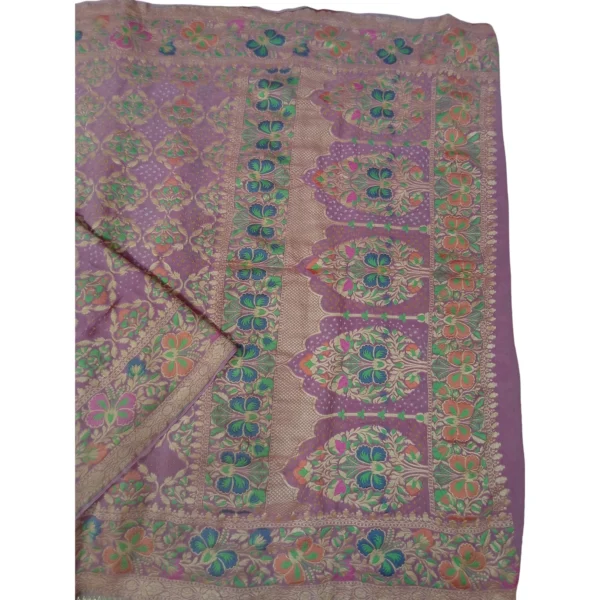 Pink colour bandhani paithani saree with beautiful floral design - Image 4