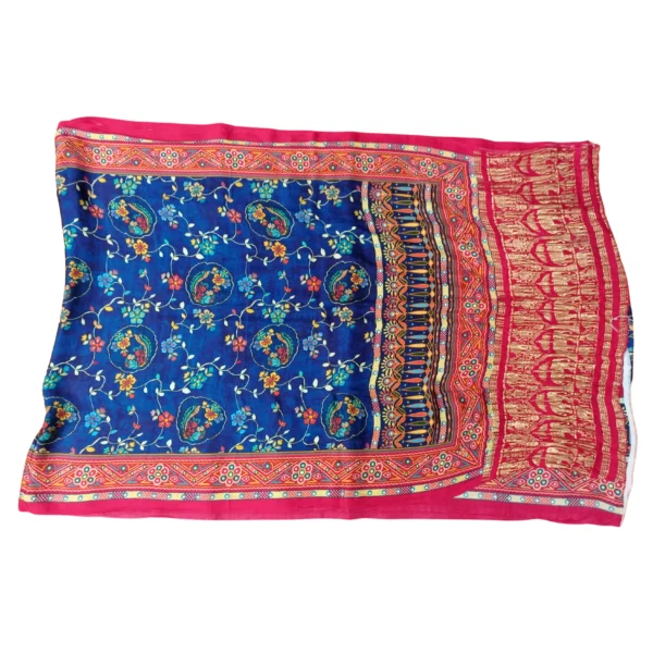 Red and blue gajji Pichwai silk saree with beautiful floral and elephant design - Image 3