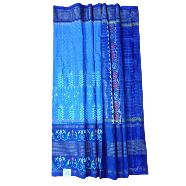 Blue colour double ikkat silk saree with beautiful parrot design - Image 4