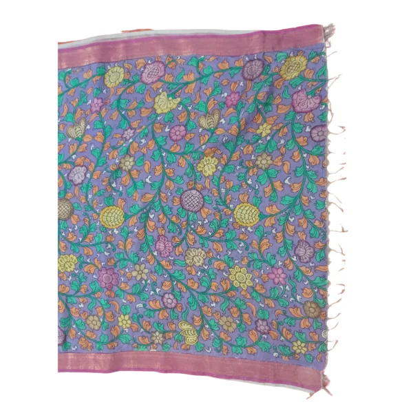 Pen kalamkari saree with beautifu floral and cow design - Image 5