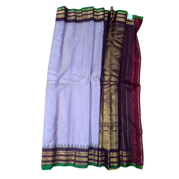 Lavender and coffee brown colour gadwal jute silk saree - Image 4