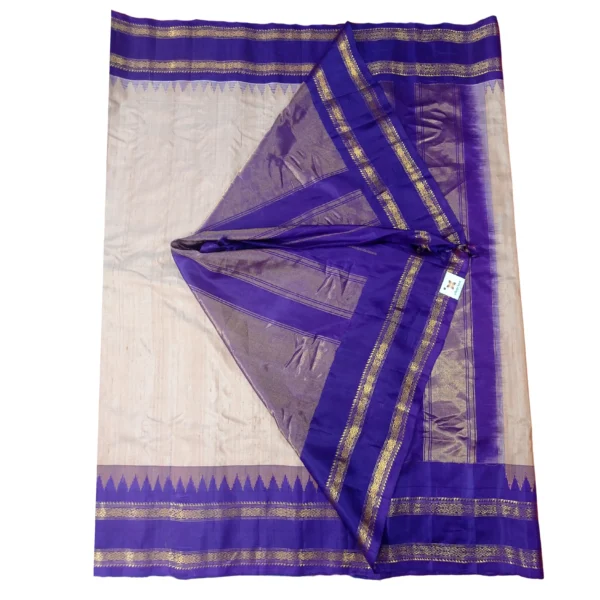 Peach and dark purple gadwal jute silk saree with beautiful temple border - Image 2