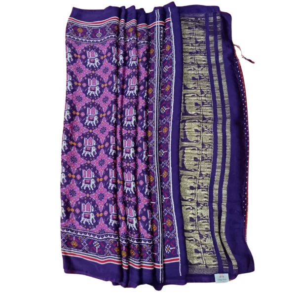 Purple colour gajji Pichwai silk saree with beautiful elephant motifs - Image 4