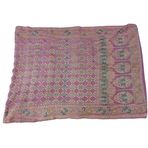 Pink colour bandhani paithani saree with beautiful floral design - Image 3