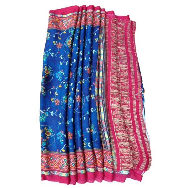 Red and blue gajji Pichwai silk saree with beautiful floral and elephant design - Image 4