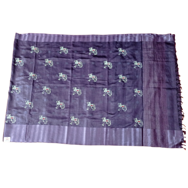 Purple colour tussar silk saree with beautiful cow design - Image 3
