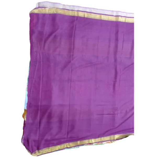 Multi colour Hand painted Mysore silk saree with beautiful floral design - Image 5