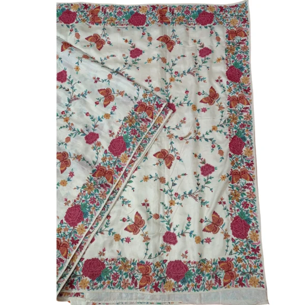 Off white colour tussar silk saree with beautiful machine embroidery - Image 2