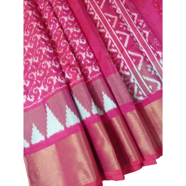 Pink colour double ikkat silk saree with beautiful temple border