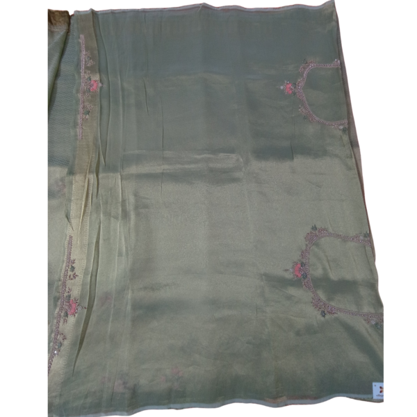 Hues of green colour saree with beautiful embroidery design - Image 4
