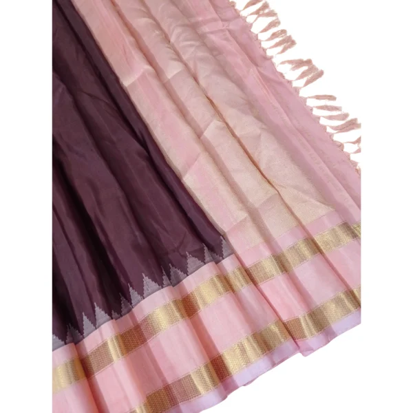 Coffee brown and peach colour gadwal jute silk saree