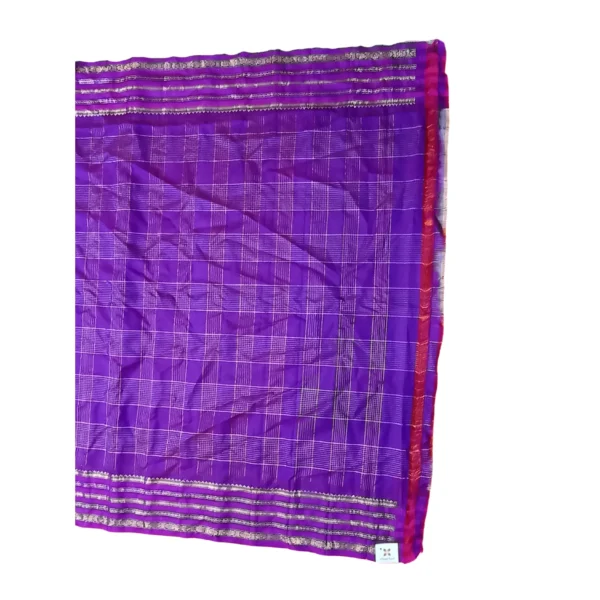 Peach and purple colour Gadwal pattu silk saree - Image 5