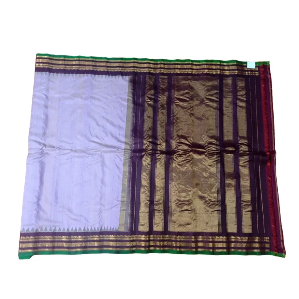 Lavender and coffee brown colour gadwal jute silk saree - Image 3