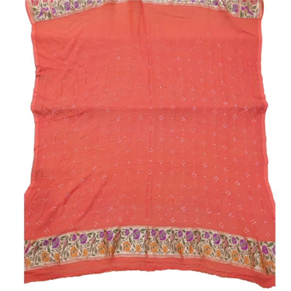 Orange colour bandhani paithani saree with beautiful Peacock and lotus design - Image 4