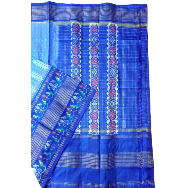 Blue colour double ikkat silk saree with beautiful parrot design - Image 2