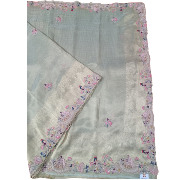 Hues of green colour saree with beautiful embroidery design - Image 2