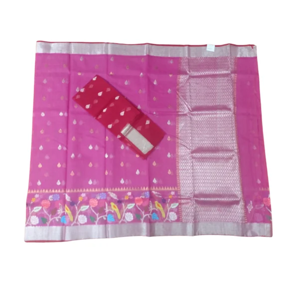 Pink colour zarikota with beautiful floral design - Image 4