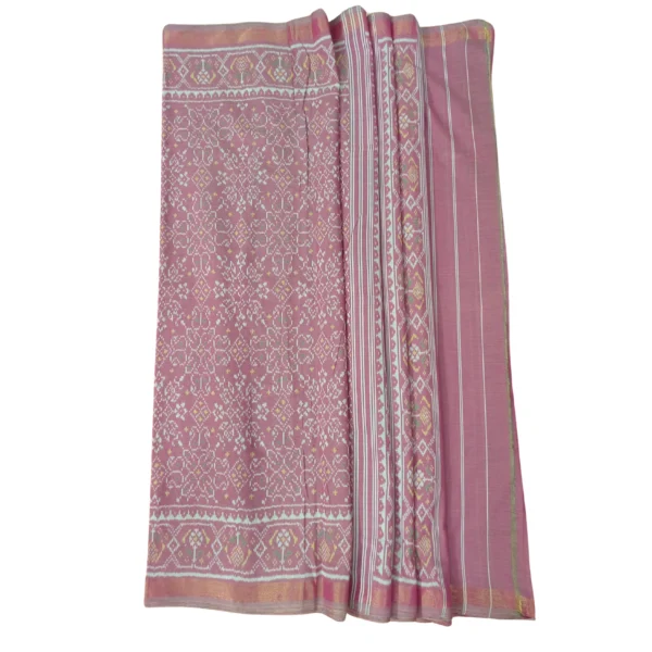Onion pink colour patola cotton saree - Image 3