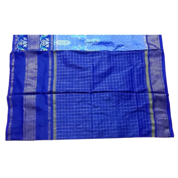 Blue colour double ikkat silk saree with beautiful parrot design - Image 5