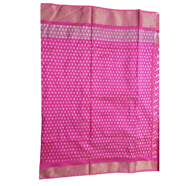 Pink colour double ikkat silk saree with beautiful temple border - Image 5