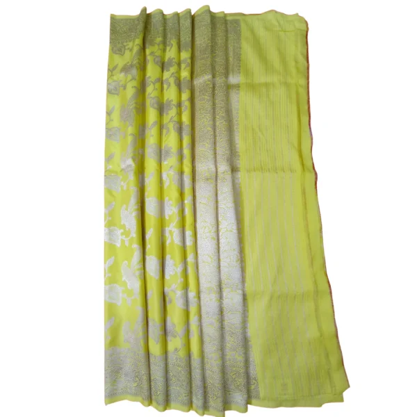 Chrome yellow colour banarasi silk saree - Image 4