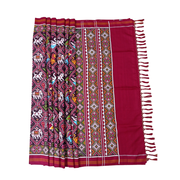 Red colour patanpatola saree with beautiful  animal motifs - Image 2