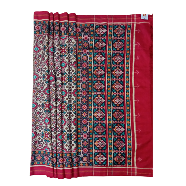 Off-White and Red Patan Patola Saree - Image 2