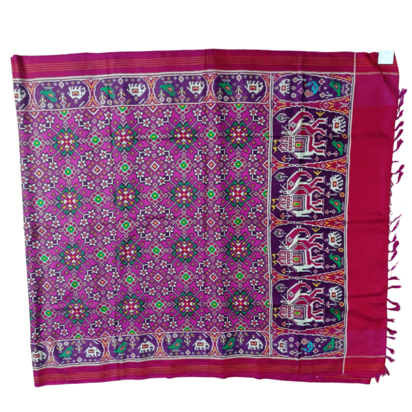 Purple colour Patan patola saree with beautiful parrot and elephant motifs - Image 3