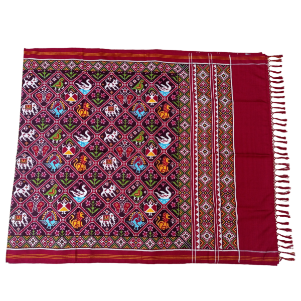 Red colour patanpatola saree with beautiful  animal motifs - Image 3