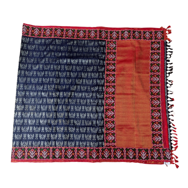 Dark navy blue and redcolour twill patola saree with beautiful bird design - Image 3
