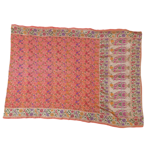 Orange colour bandhani paithani saree with beautiful Peacock and lotus design - Image 3
