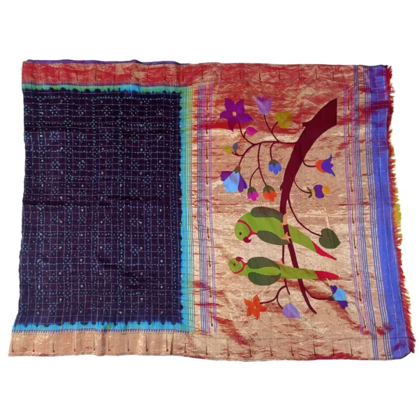 Purple and reddish gold colour single muniya Bandhini paithani silk saree - Image 2