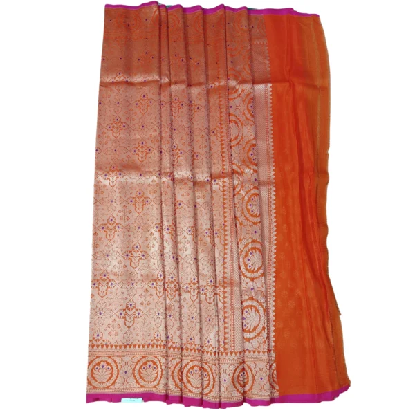 Orange colour banarasi silk saree - Image 4