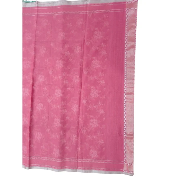 Pink colour banarasi zamdani cotton saree with beautiful floral design - Image 5