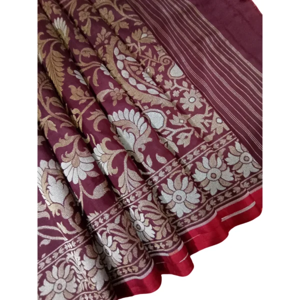 Brown colour banarasi zamdani cotton saree with beautiful allover floral design