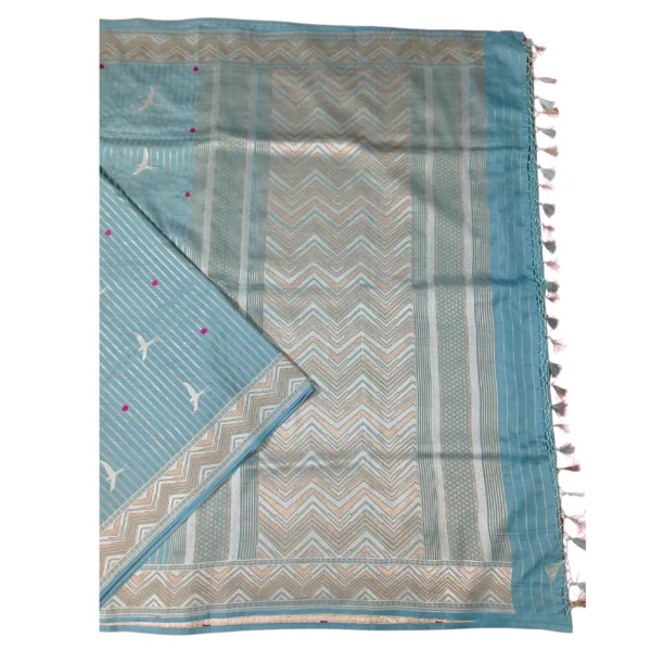 Blue colour banarasi silk saree with beautiful bird design - Image 2