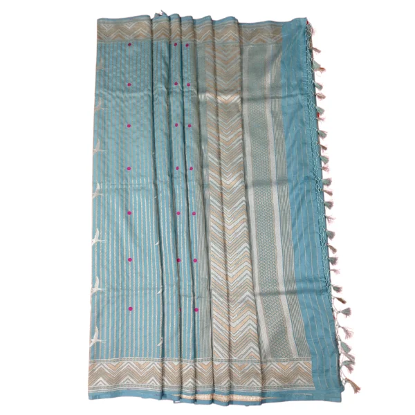 Blue colour banarasi silk saree with beautiful bird design - Image 4