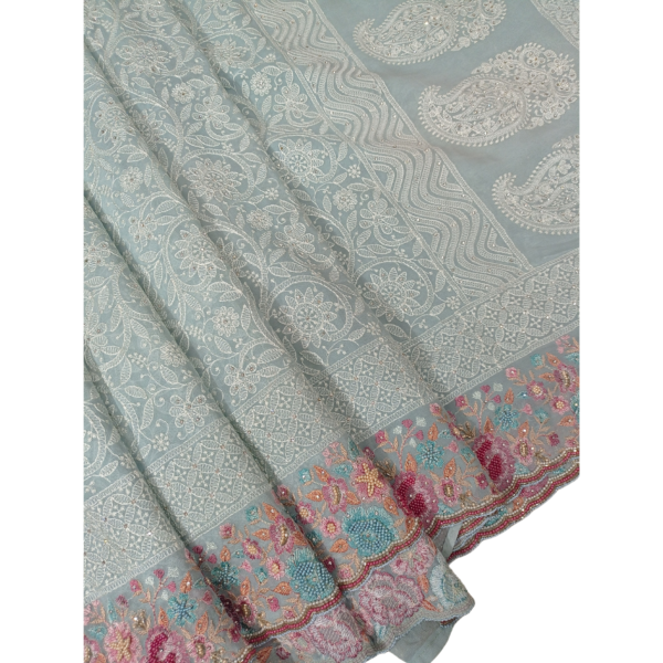 Blue colour embroidery worked saree