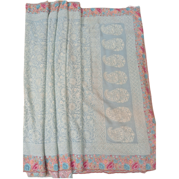 Blue colour embroidery worked saree - Image 2