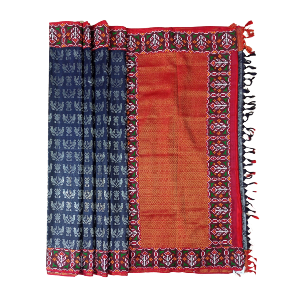 Dark navy blue and redcolour twill patola saree with beautiful bird design - Image 2