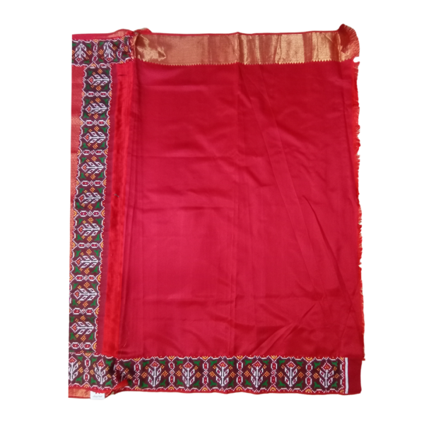 Dark navy blue and redcolour twill patola saree with beautiful bird design - Image 4