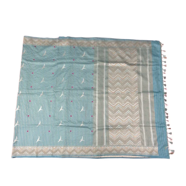 Blue colour banarasi silk saree with beautiful bird design - Image 3