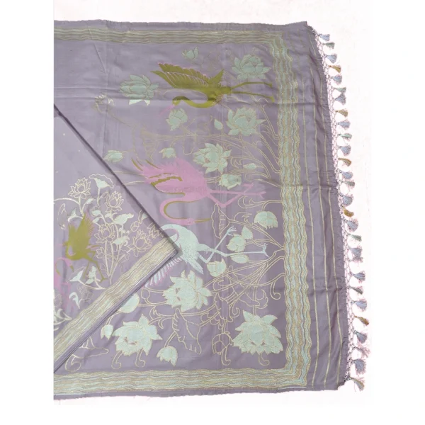 Lavender colour banarasi silk saree with beautiful swan and floral design - Image 2