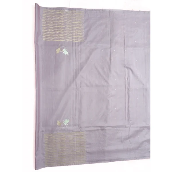Lavender colour banarasi silk saree with beautiful swan and floral design - Image 5