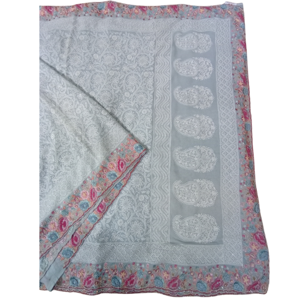 Blue colour embroidery worked saree - Image 3