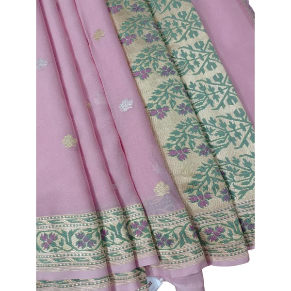 Pink colour Banarasi georgette silk saree with beautiful floral design